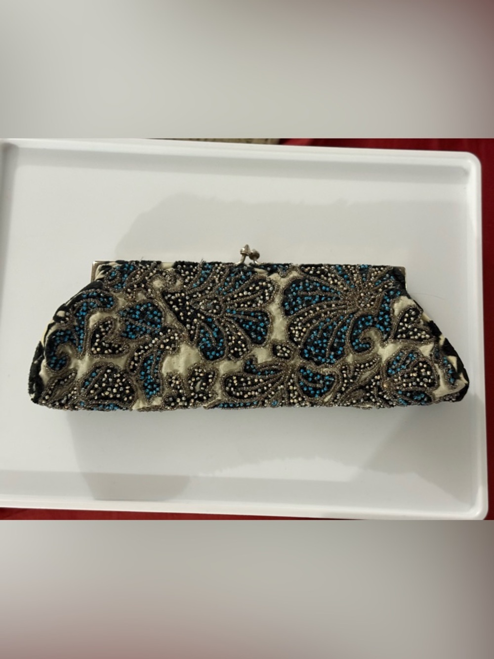 Beaded Blue and Black Evening Clutch